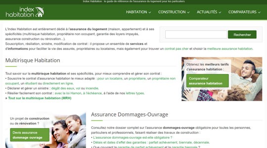 Page d’accueil du site Index Habitation : le guide pour assurer votre maison et appartement