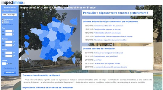 Page d’accueil du site Chercher votre futur bien immobilier sur Inspectimmo