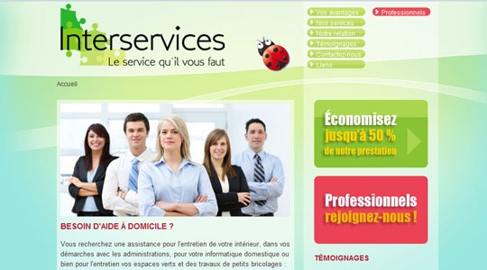 Page d’accueil du site Interservices : services à domicile