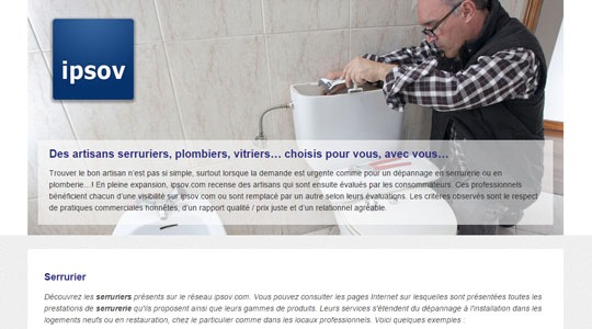 Page d’accueil du site Des serruriers de confiance, avec le site web Ipsov