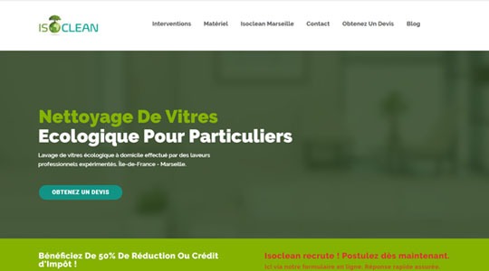 Page d’accueil du site Isoclean leader français du nettoyage écologique de vitres pour les particuliers