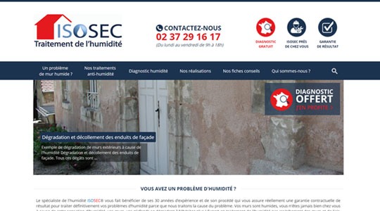 Page d’accueil du site Isosec spécialiste des traitements contre l’humidité