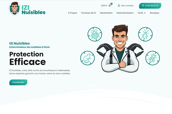 Page d’accueil du site IZI Nuisibles : votre partenaire contre les envahisseurs indésirables à Paris