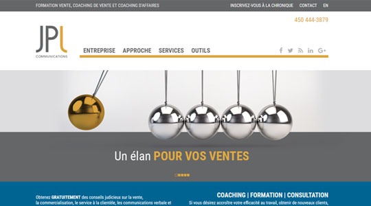 Page d’accueil du site Formation vente, coaching de vente et coaching d’affaire avec JPL Communications