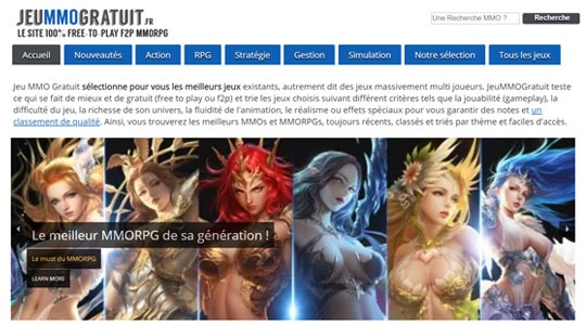 Page d’accueil du site Sélection de jeux gratuits MMO et MMORPG