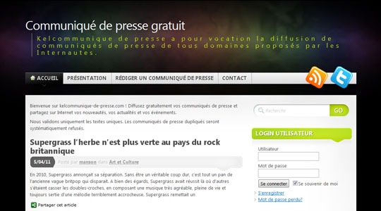 Page d’accueil du site Communiqué de presse gratuit