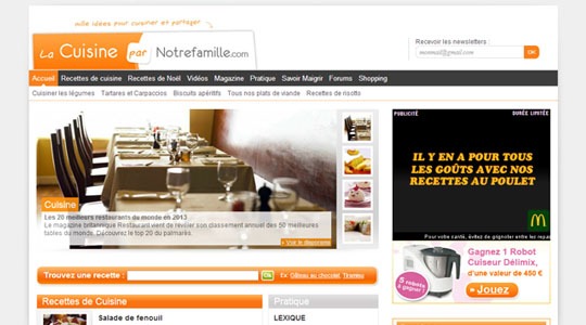 Page d’accueil du site Cuisine Notre Famille
