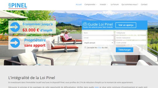 Page d’accueil du site Les enjeux de l’investissement immobilier locatif, grâce à la loi Pinel
