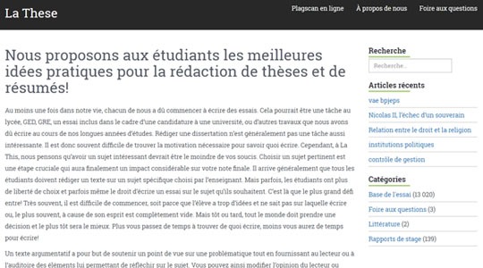 Page d’accueil du site Une aide pratique pour la rédaction d’une thèse