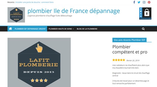 Page d’accueil du site Plomberie en urgence et chauffagiste en Ile de France