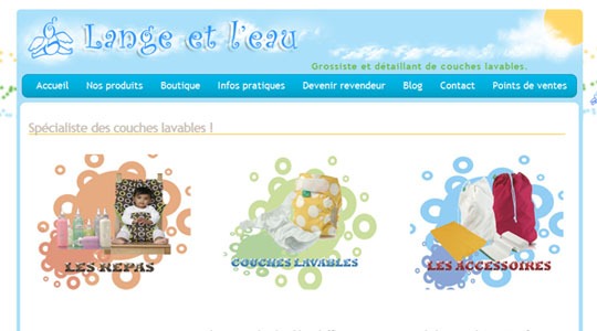Page d’accueil du site Couches lavables et accessoires pour bébé