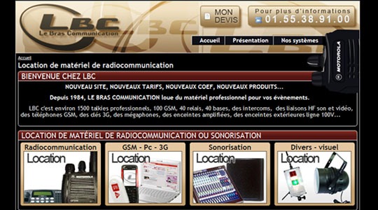 Page d’accueil du site Location de talkies walkies, et matériel de sonorisation