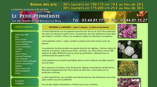 Page d’accueil du site Haies, buis et bambous avec votre petit pépiniériste