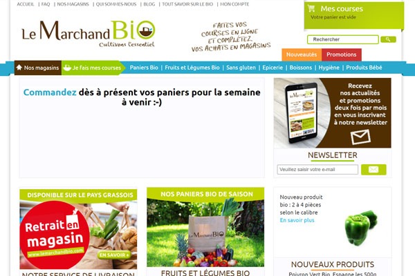 Page d’accueil du site Boutique d’alimentation et produits biologiques