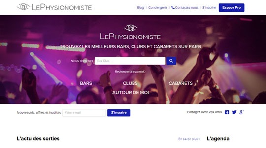 Page d’accueil du site Sortir la nuit sur Paris, grâce à un répertoire de bars et de clubs