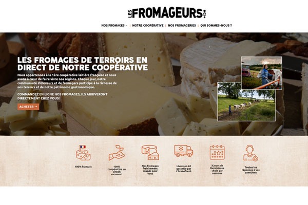 Page d’accueil du site Les Fromageurs, le choix d’acheter son fromage en direct producteurs