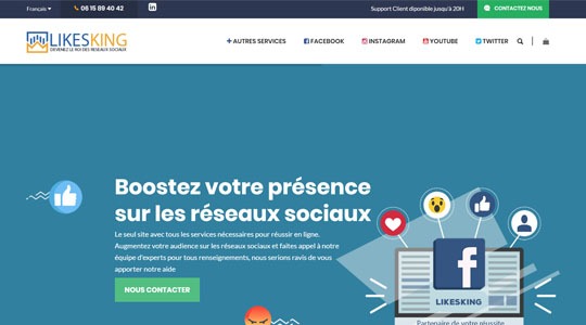 Page d’accueil du site Booster vos réseaux sociaux avec Likesking