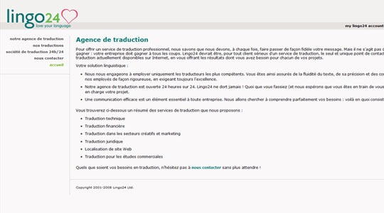 Page d’accueil du site Agence de traduction de vos textes et contenus : Lingo24
