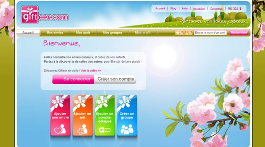 Page d’accueil du site Partagez vos idées cadeaux sur Gifteer