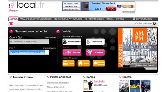 Page d’accueil du site Local.fr l’annuaire téléphonique