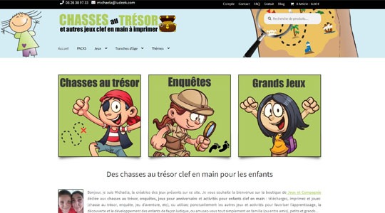 Page d’accueil du site Chasse au trésor à télécharger pour enfants de 3 à 12 ans