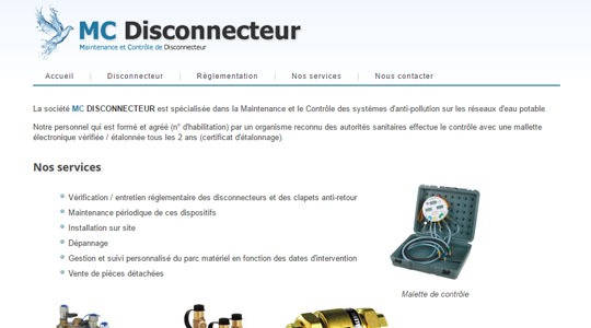 Page d’accueil du site Prévenir la pollution de l’eau potable, avec MC Disconnecteur