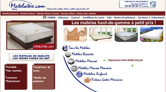 Page d’accueil du site Matelatex®, matelas et literie