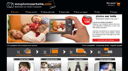 Page d’accueil du site Mesphotosurtoile.com, maintenant vos clichés s’exposent