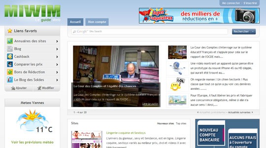 Page d’accueil du site Miwim : annuaire, vidéos, miniatures, réductions…