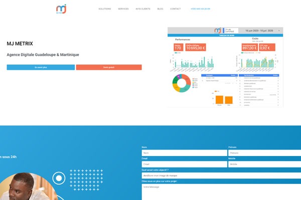 Page d’accueil du site MJ Metrix agence de communication digitale et de social media