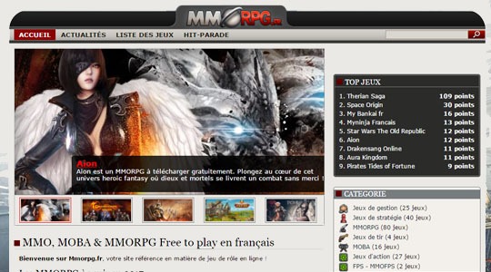 Page d’accueil du site A la découverte de MMORPG, avec le site Mmorpg.fr