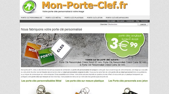 Page d’accueil du site Un porte-clefs personnalisé et sur mesure, avec une photo, à petits prix