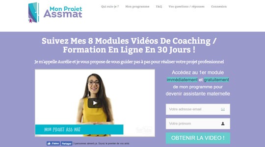 Page d’accueil du site Un coaching vidéo avec Mon projet assmat