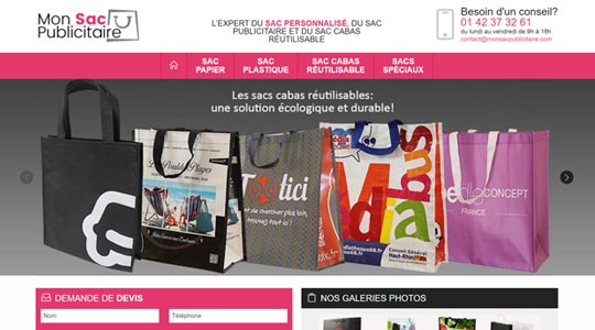 Page d’accueil du site Les sacs publicitaires comblent vos clients mais aussi votre commerce