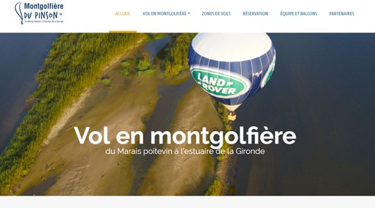 Page d’accueil du site Un tour dans les airs, avec la Montgolfière du Pinson