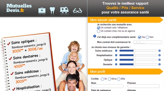 Page d’accueil du site Trouver une mutuelle sur mesure