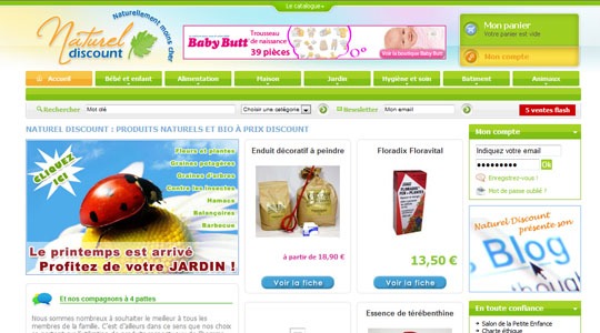 Page d’accueil du site Naturel Discount les produits naturels pour tous