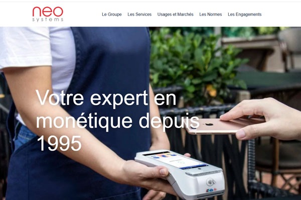Page d’accueil du site Neo Systems : spécialiste des solutions de paiement et d’encaissement pour commerçants