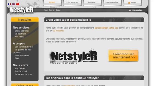 Page d’accueil du site Boutique de sacs
