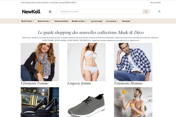 Page d’accueil du site NewKoll : toutes les nouveautés des grandes marques de la mode et de la déco