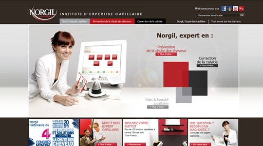 Page d’accueil du site Norgil votre partenaire contre la calvitie et la chute de cheveux