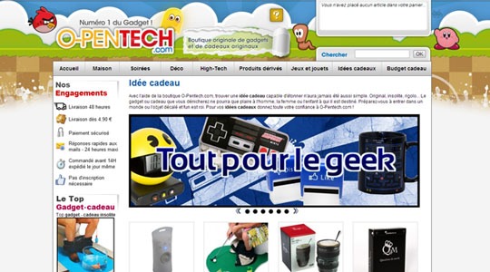 Page d’accueil du site Des idées cadeaux chez O-Pentech