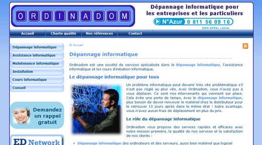 Page d’accueil du site Dépannage et assistance informatique