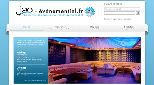 Page d’accueil du site JAO évènementiel, le partenaire de vos soirées
