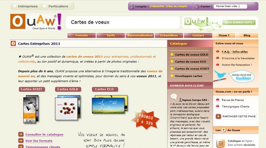 Page d’accueil du site Cartes de voeux OUAW pour entreprises