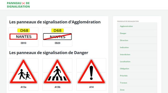 Page d’accueil du site Revoir le code de la route avec Panneau-de-signalisation