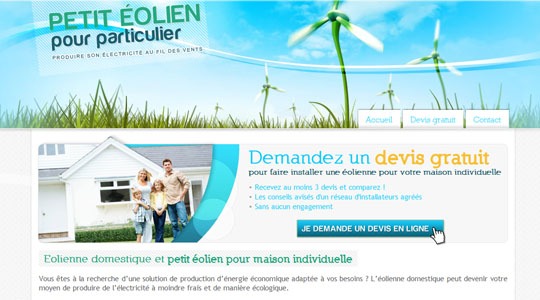 Page d’accueil du site Un devis en ligne pour produire son électricité avec une éolienne domestique
