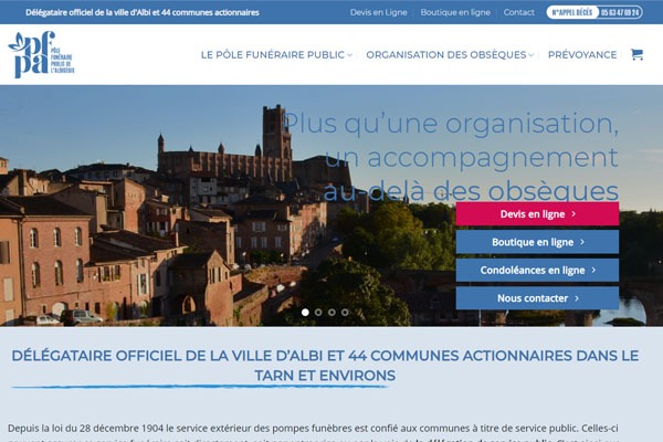 Page d’accueil du site Pompes Funèbres à Albi