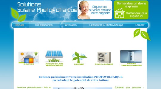 Page d’accueil du site Photovoltaique solutions : Installateur solaire photovoltaique