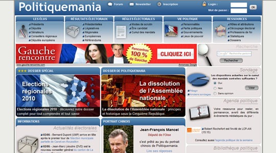 Page d’accueil du site Toute la politique en France avec Politiquemania